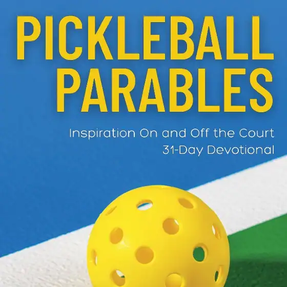 book cover image of pickleball parables showing a yellow pickleball
